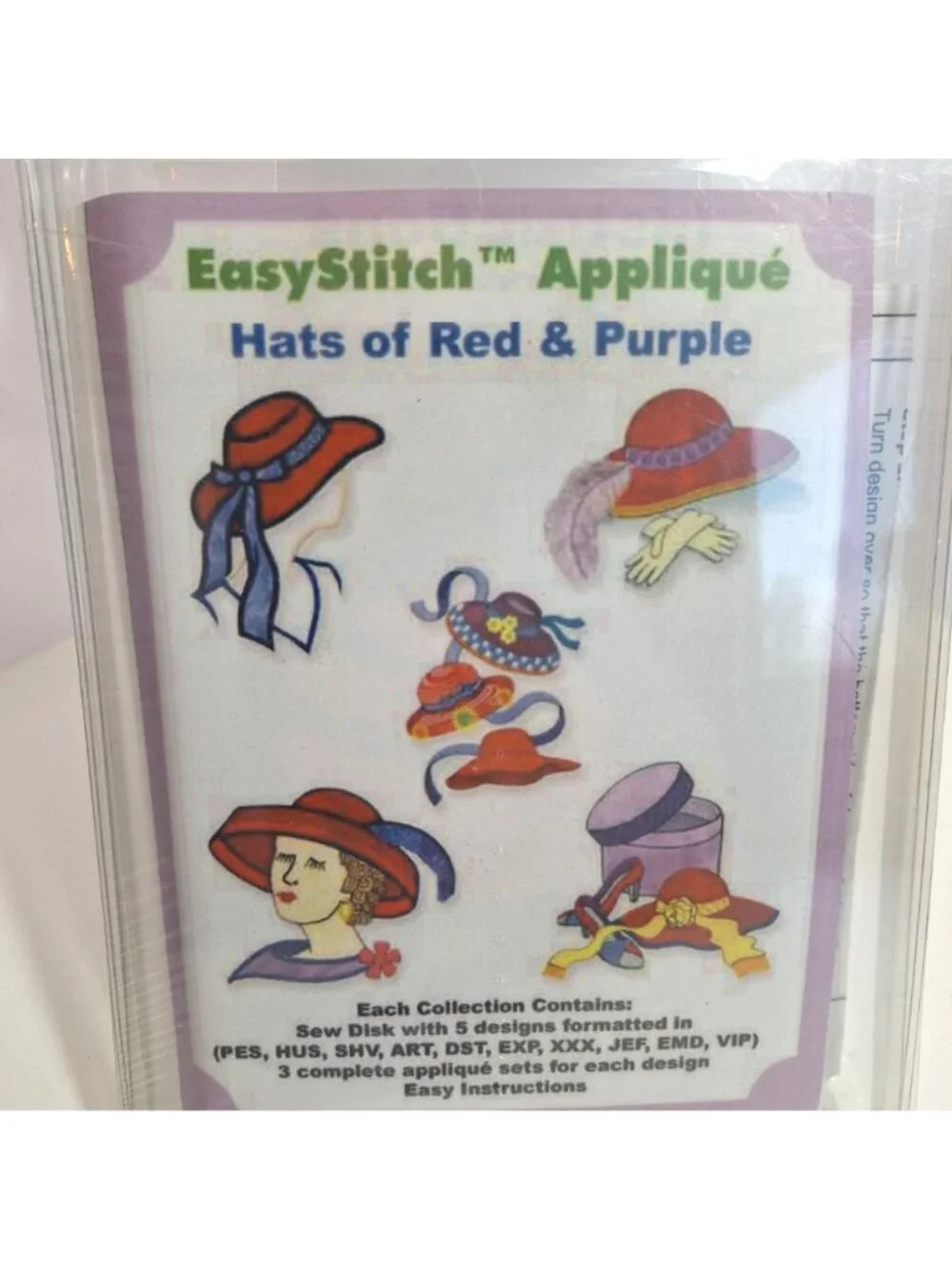 EasyStitch Applique Hats Of Red & Purple Collection Sew Disk 5x7 Embroidered Set